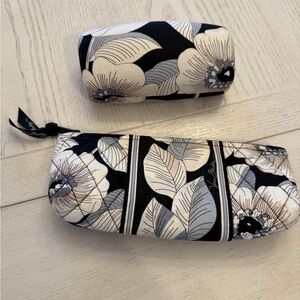 Vera Bradley Black and White Floral Cosmetic Bag and Hard Glasses Case Set